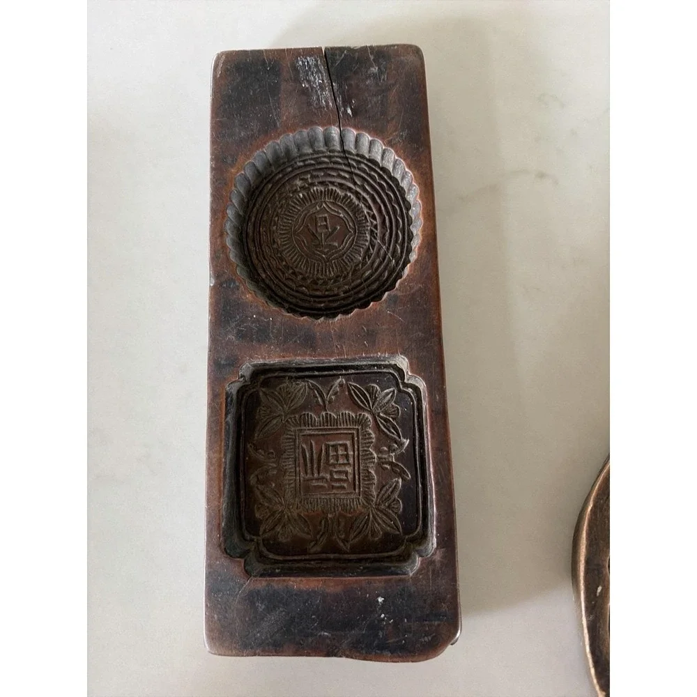 VTG/antique Chinese/Japanese Hand Carved Wooden Mooncake Rice‎ Cake Molds Set 4